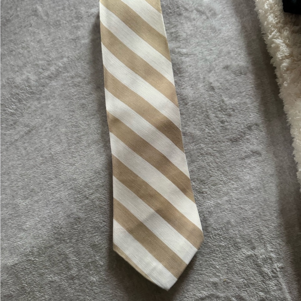 Classic Beige and White Striped Men's Tie